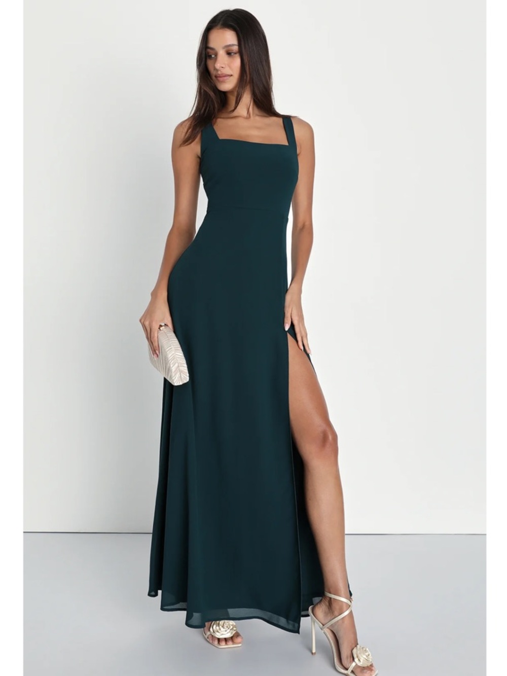 Lulus Remarkable Arrival Emerald Green Sleeveless Chiffon High Slit Maxi Dress L